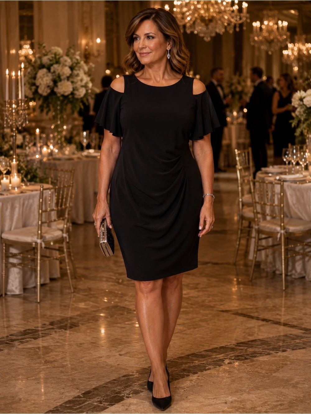 Lauren Ralph Lauren Black Midi Dress Elegant Cocktail Wedding Guest Event Date